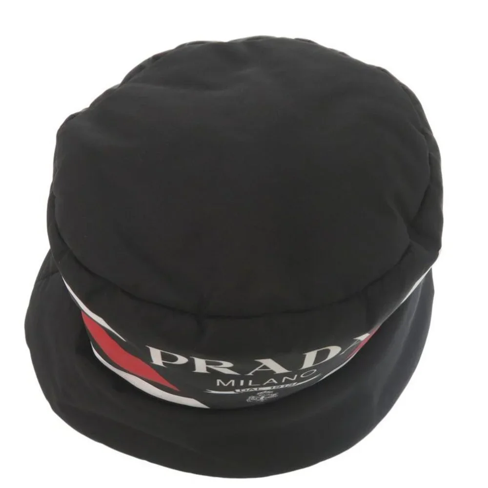 Prada Re Nylon Logo Print Volume Bucket Hat Polyester Polyamide Black 0673 - Picture 6 of 9